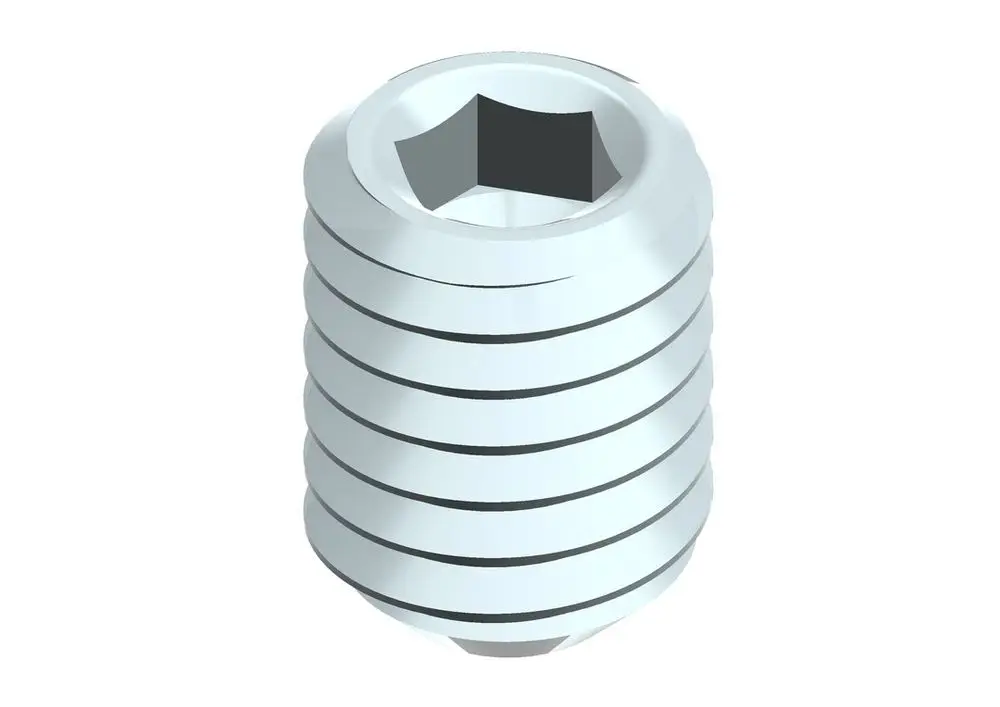 Gewindestift in hellem Metall mit sechs spiralförmigen Rillen. Sechskantkopf oben zur Befestigung. Produkt der Marke Bosch, geeignet für verschiedene Anwendungen.